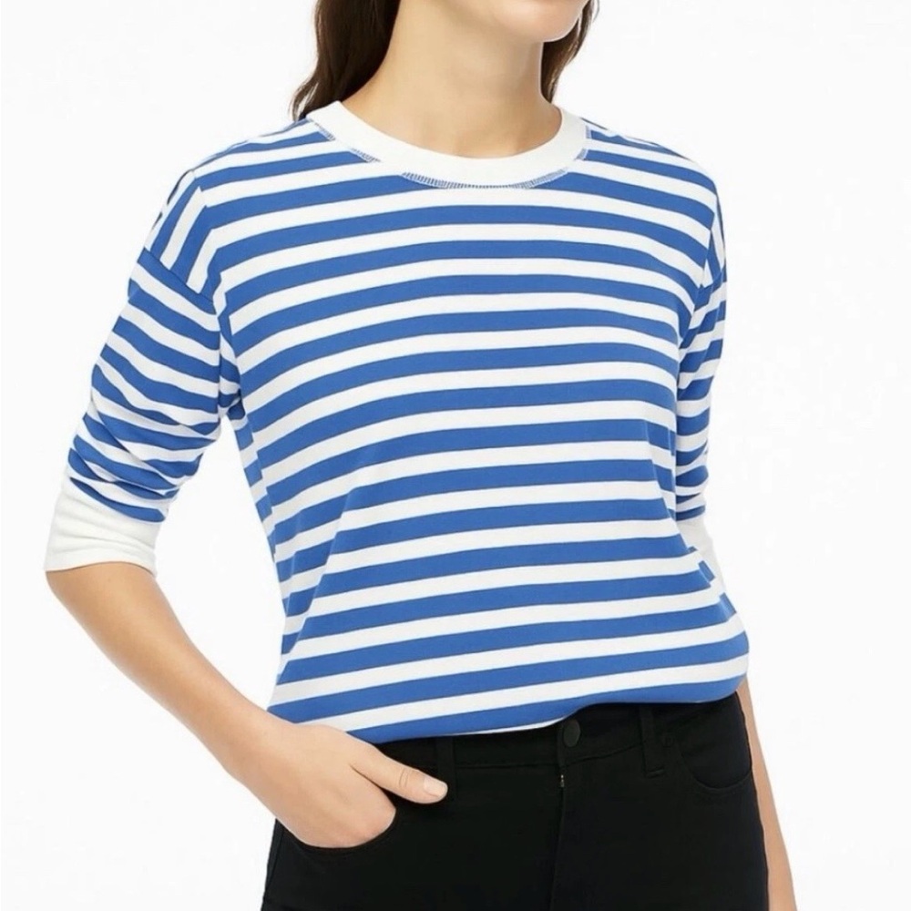 J. Crew Navy and White Striped Crewneck Shirt
100% cotton 
Size m